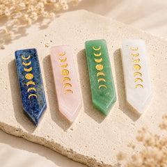 Lapis Lazuli, Rose Quartz, Green Aventurine and Clear Quartz moon phase crystal points