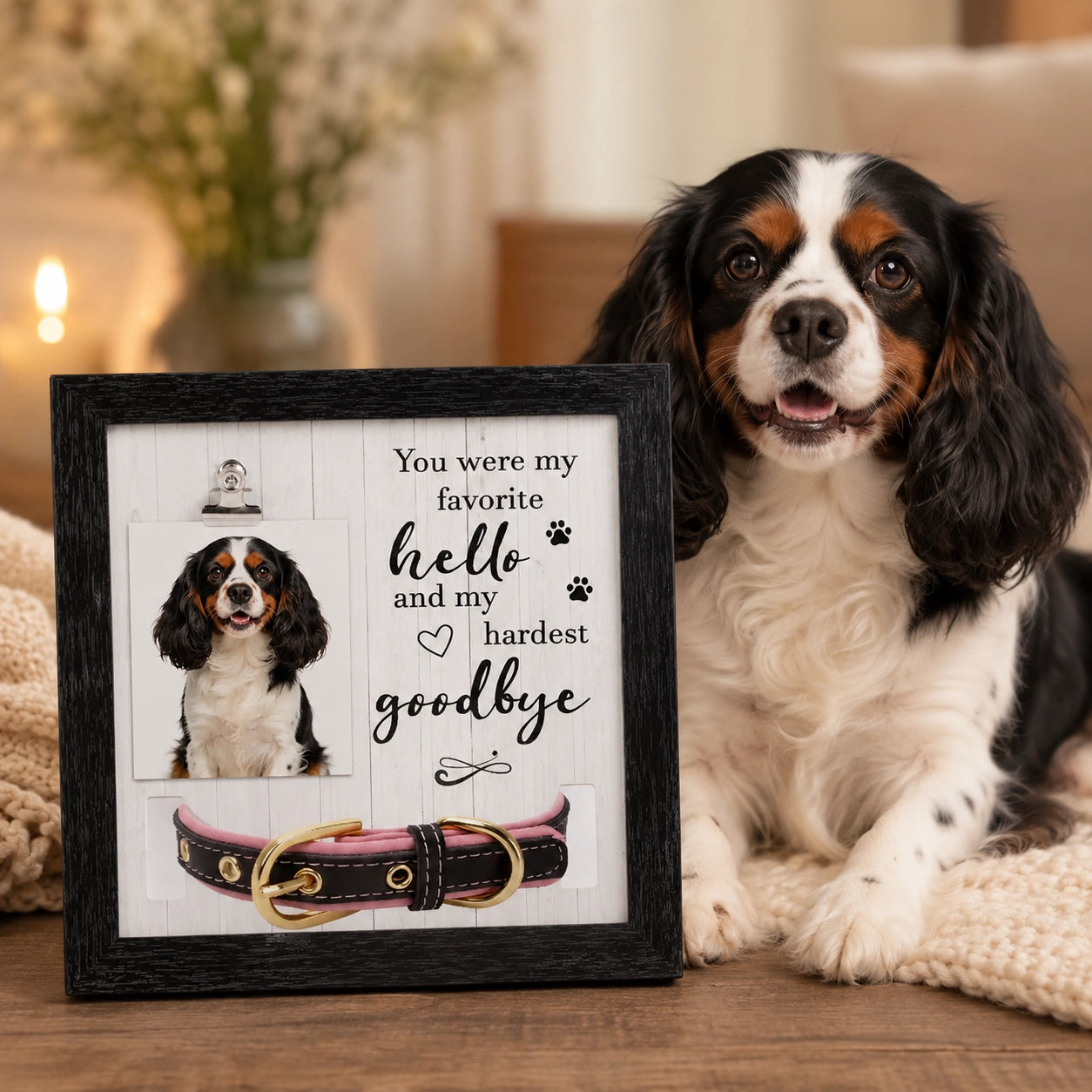 Pet memorial frame with comforting quote for remembering a beloved dog or cat