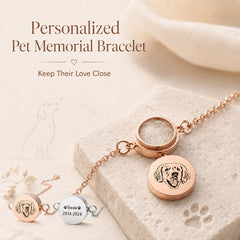 personalized pet memorial bracelet with engraved dog portrait and hidden keepsake locket