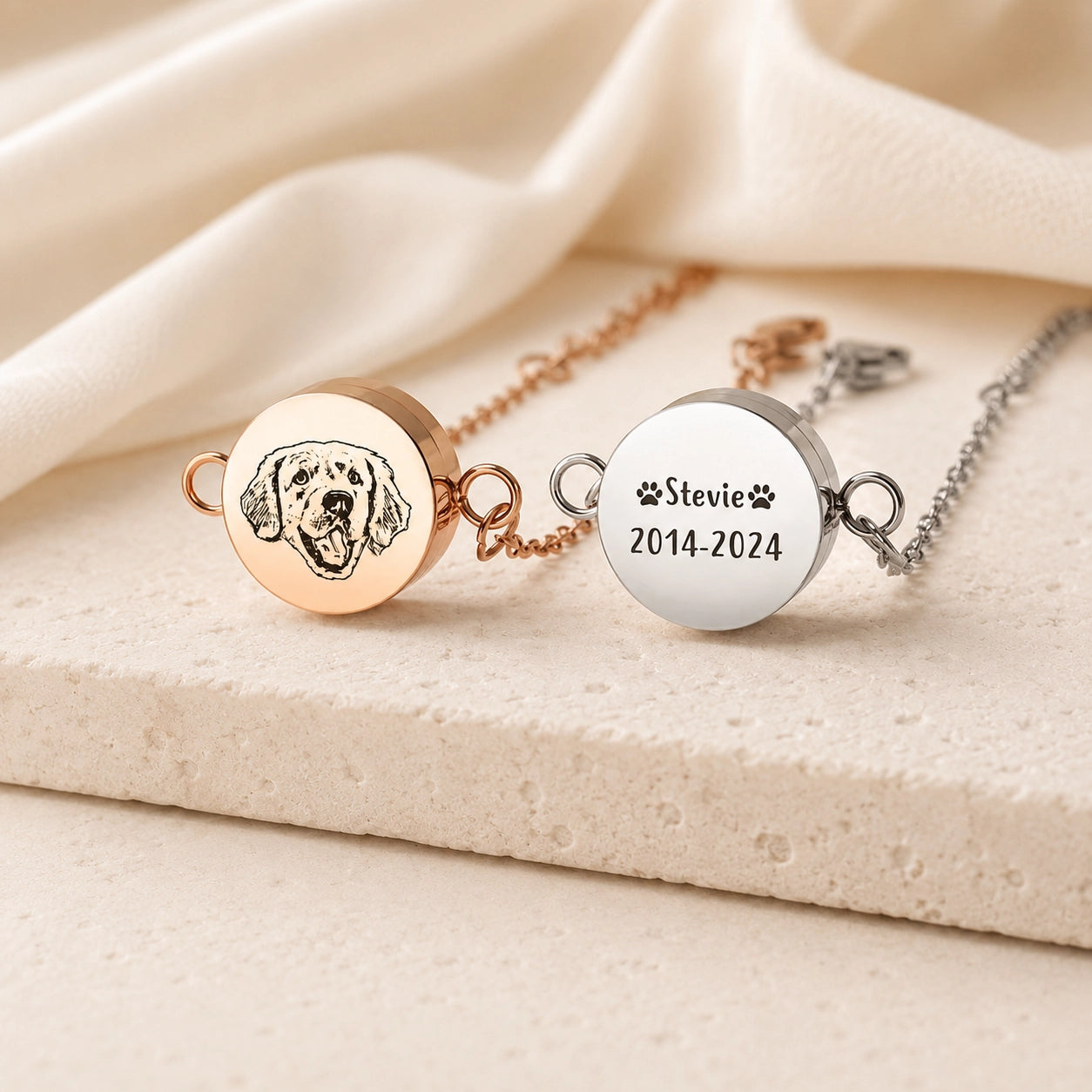 custom pet memorial bracelet with name date and dog portrait engraving