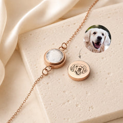open pet fur keepsake bracelet with custom dog portrait charm