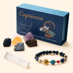 12 Zodiac Crystal Set with natural raw stones zodiac bracelet and selenite wand for astrology gifts