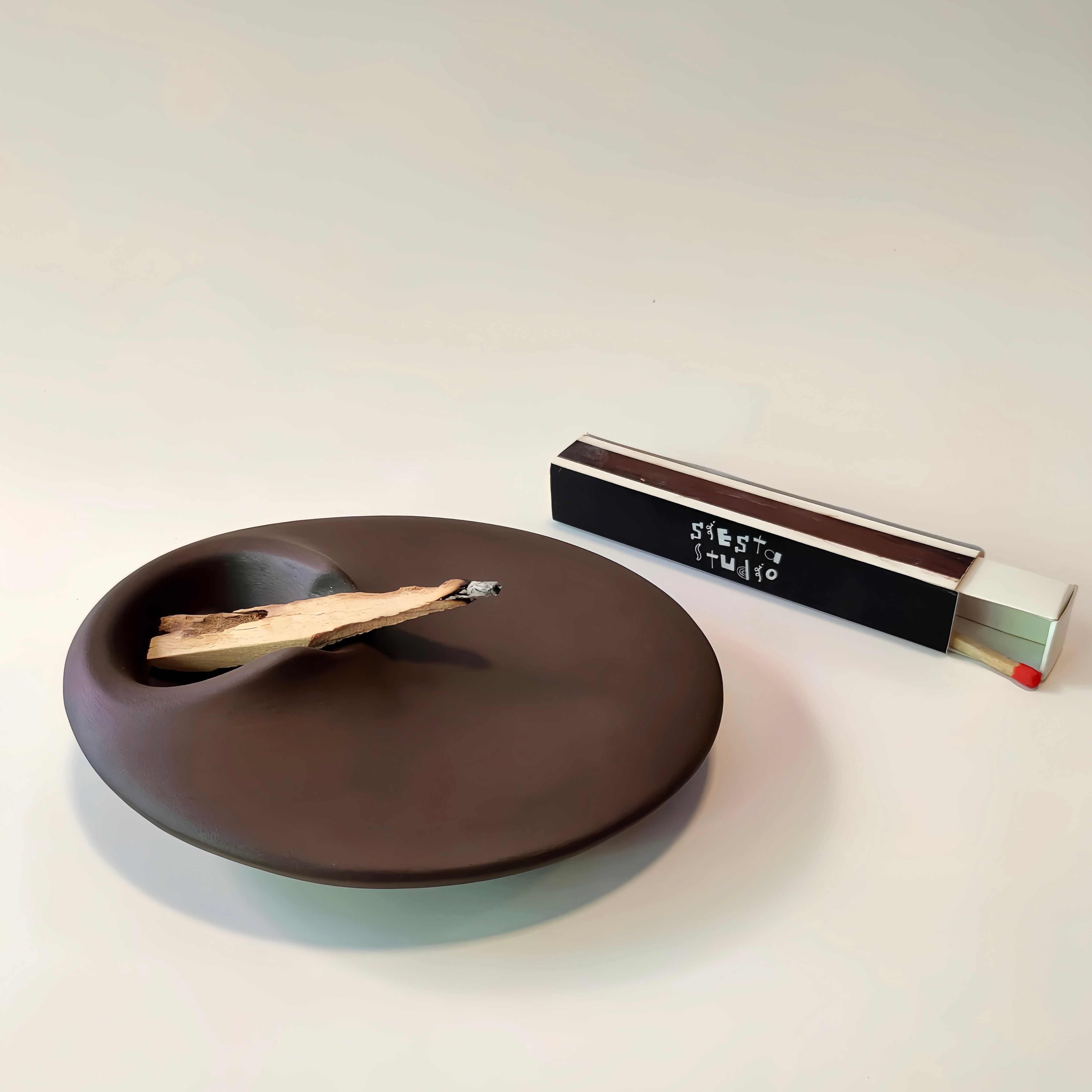 Minimalist brown concrete Palo Santo holder and smudge dish for cleansing, meditation, and crystal rituals