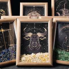 Zodiac Crystal Wall Art – Handmade Horoscope Stone Frame (12 Signs) - Auratract