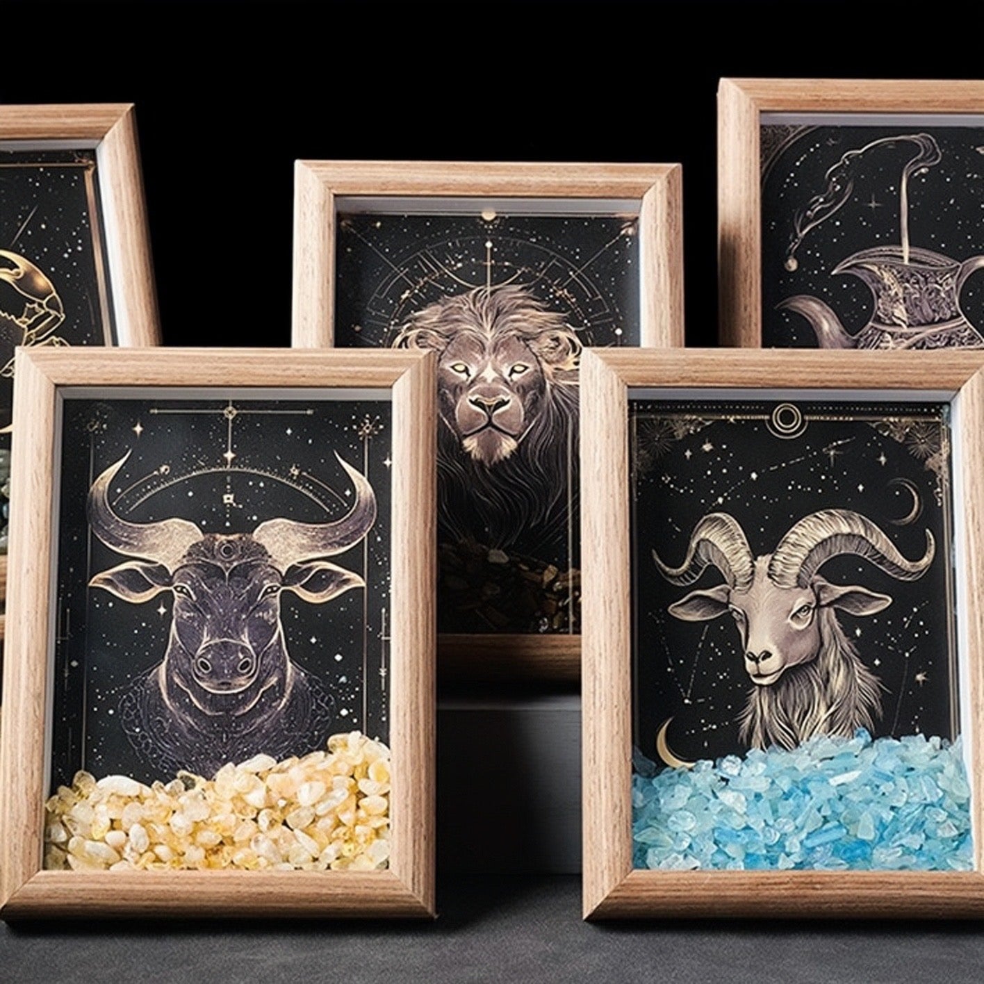 Zodiac Crystal Wall Art – Handmade Horoscope Stone Frame (12 Signs) - Auratract