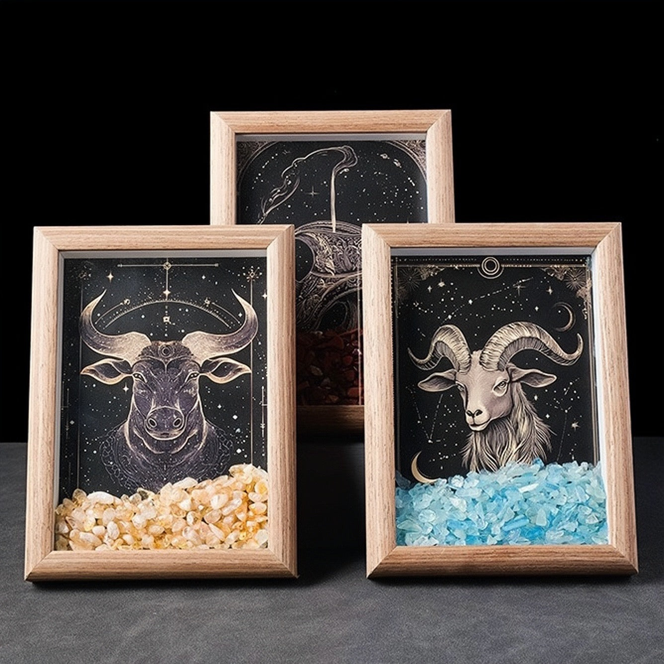 Zodiac Crystal Wall Art – Handmade Horoscope Stone Frame (12 Signs) - Auratract