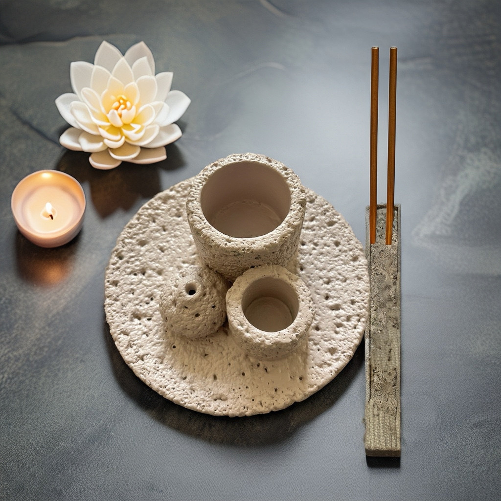 Concrete smudge bowl for incense, sage, or Palo Santo, fits modern and minimalist home decor style