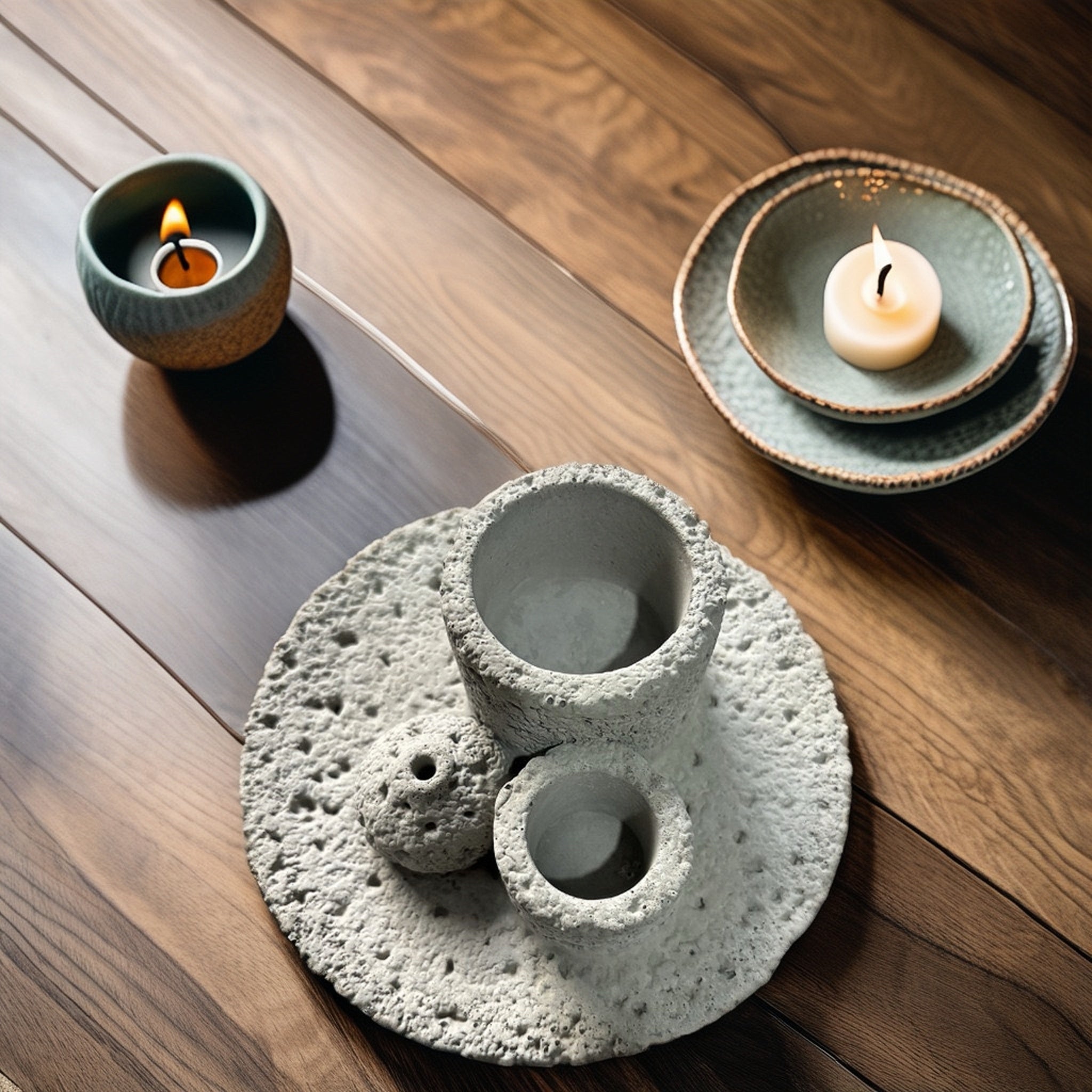 Concrete smudge bowl for incense, sage, or Palo Santo, fits modern and minimalist home decor style