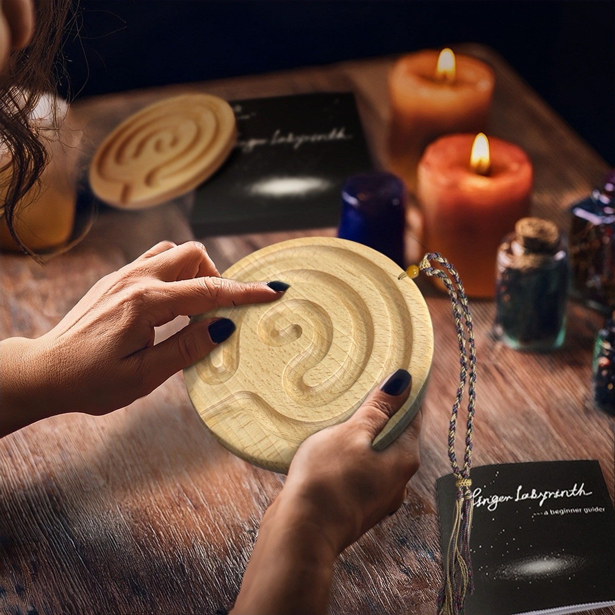 Wooden finger labyrinth board for meditation and stress relief