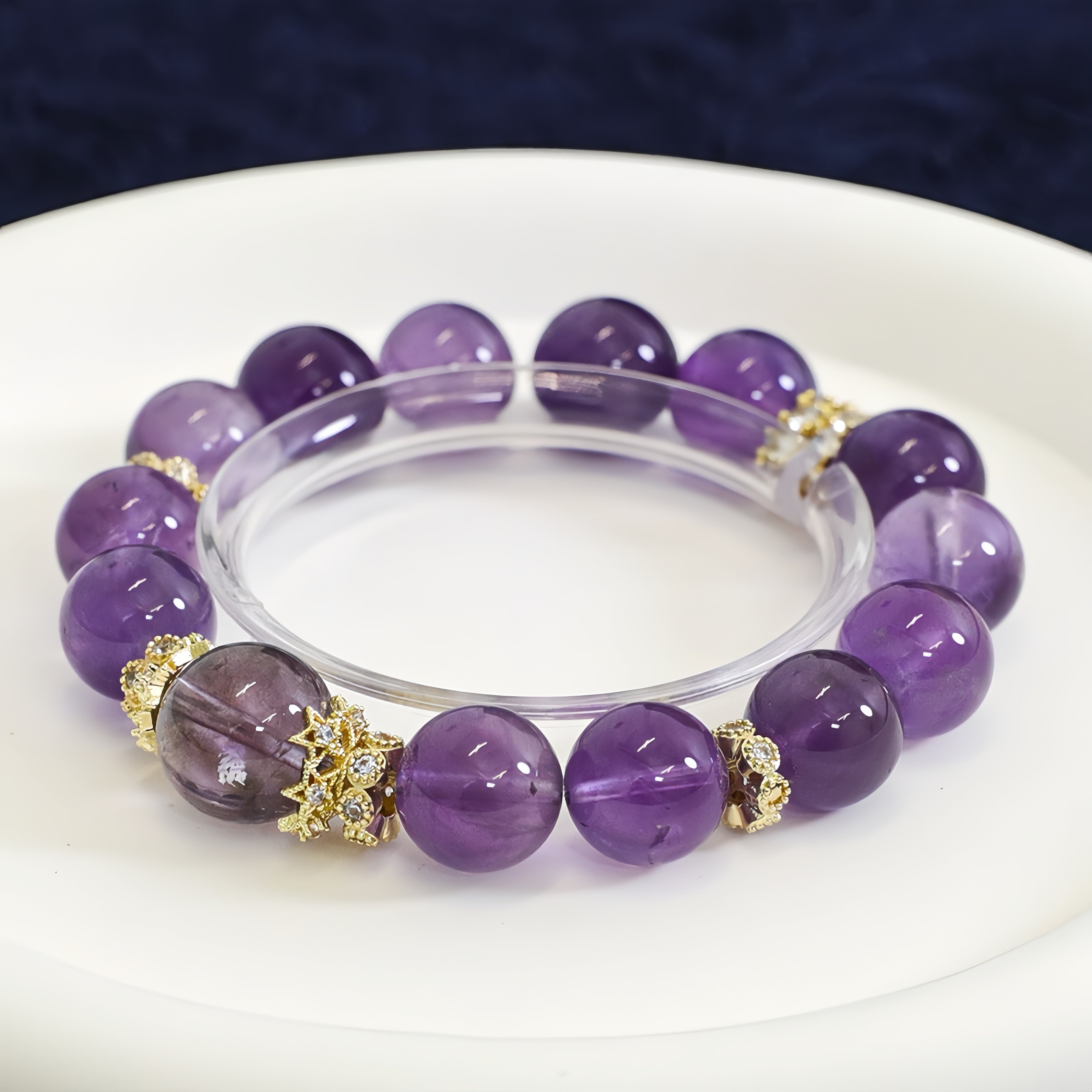 Crystal healing bracelet – Uruguayan Amethyst with 14K gold, symbol of peace and intuition