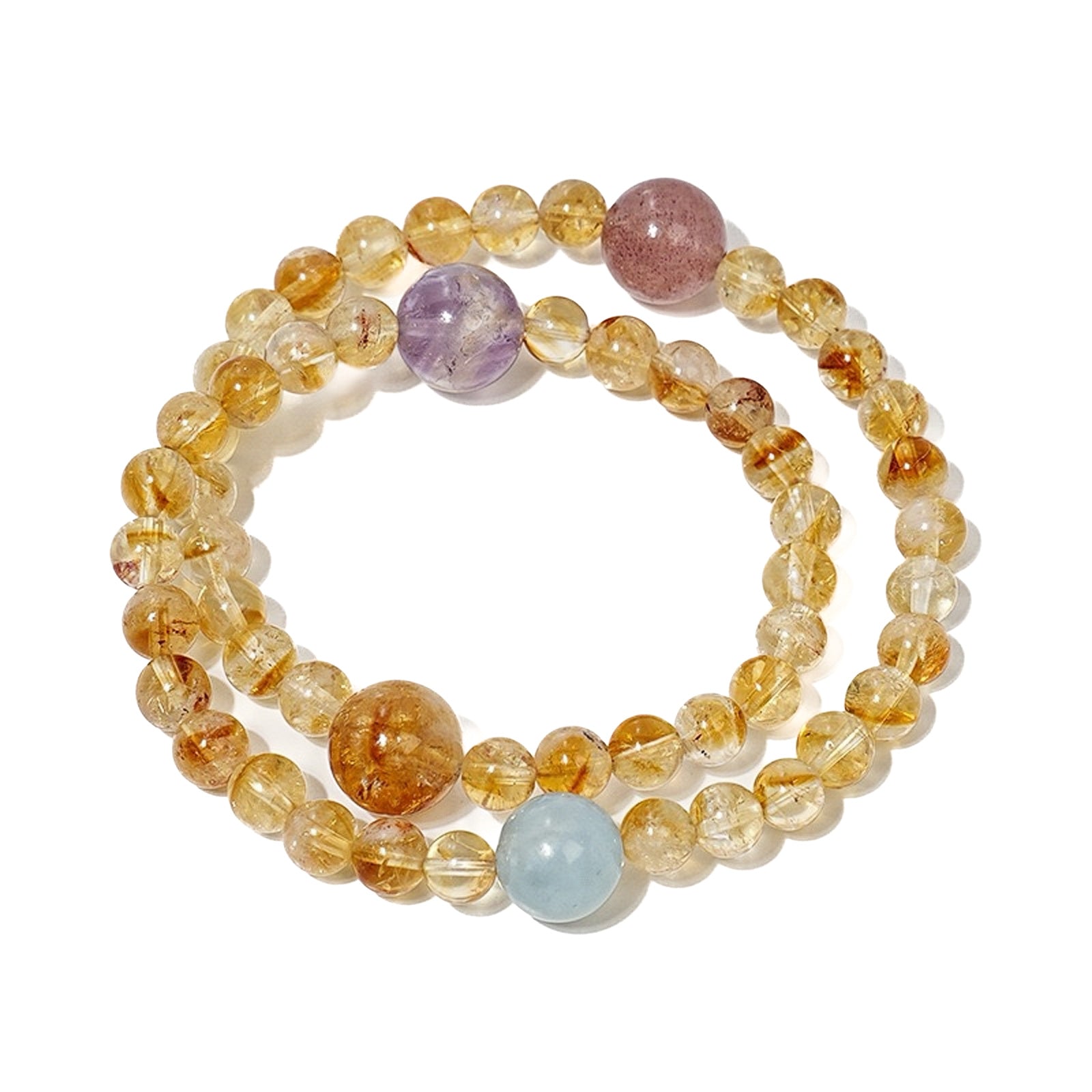 Citrine crystal bracelet with Amethyst, Strawberry Quartz, and Aquamarine accents