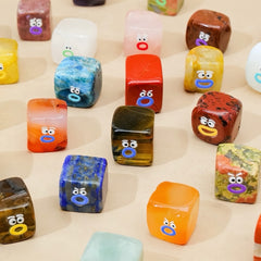 Colorful natural crystal cubes with cute expressions, crystal desk companions for mindfulness and emotional comfort
