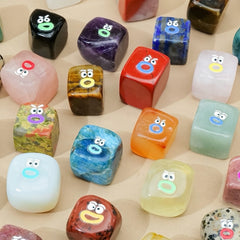 Colorful natural crystal cubes with cute expressions, crystal desk companions for mindfulness and emotional comfort
