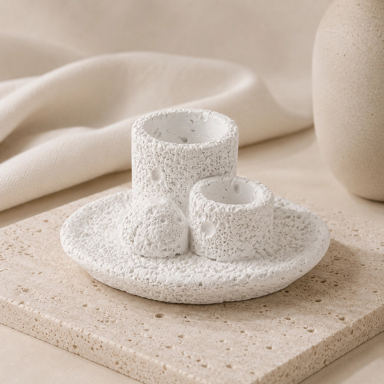 White Wabi-Sabi concrete smudge bowl with sculptural textured surface