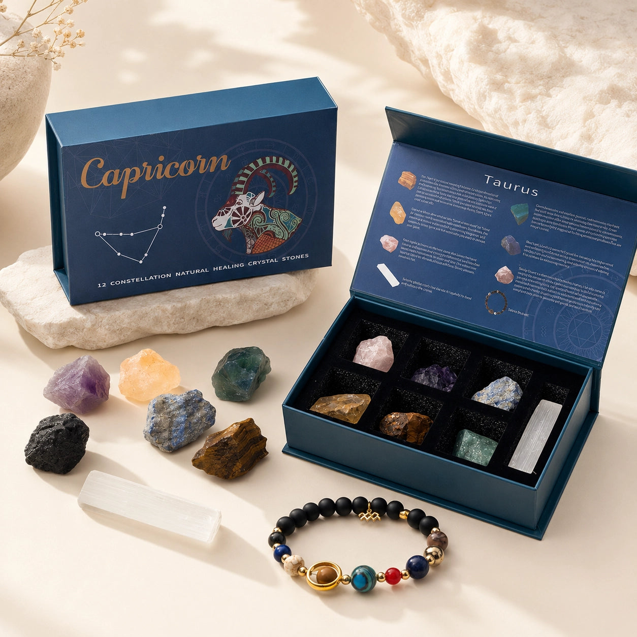 Zodiac crystal set styled for intention setting meditation and personal astrology rituals